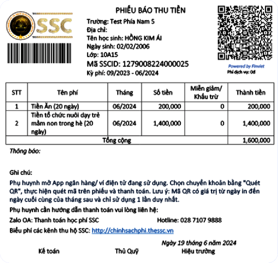 Phiếu báo thu tiền mẫu